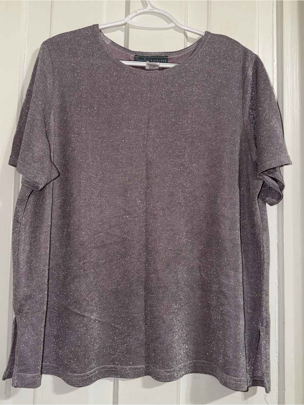 Jessica Holbrook women's 1X shirt vintage Lilac Metallic Short Sleeve glitter